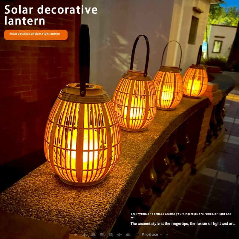 Solar Garden Decoration Bamboo Woven Candle Lights