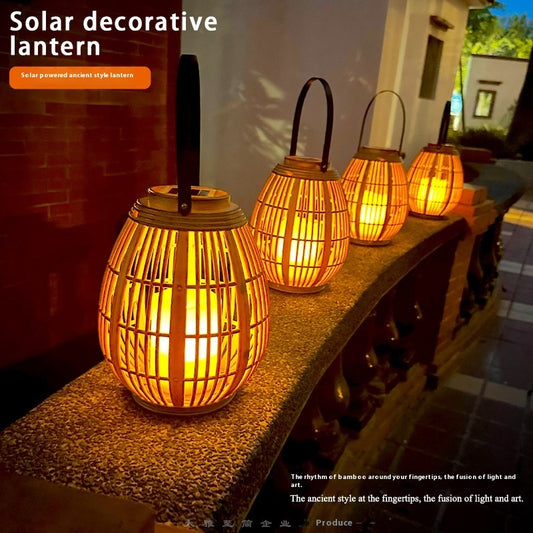 Solar Garden Decoration Bamboo Woven Candle Lights