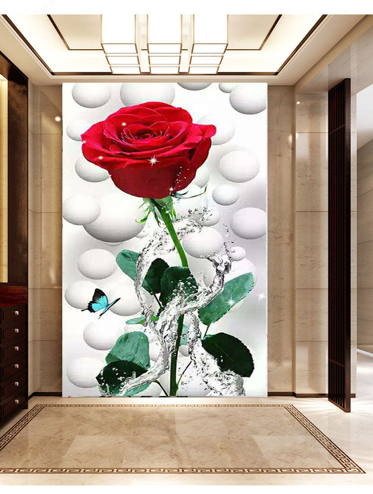 Porch vertical dripping red rose tile painting