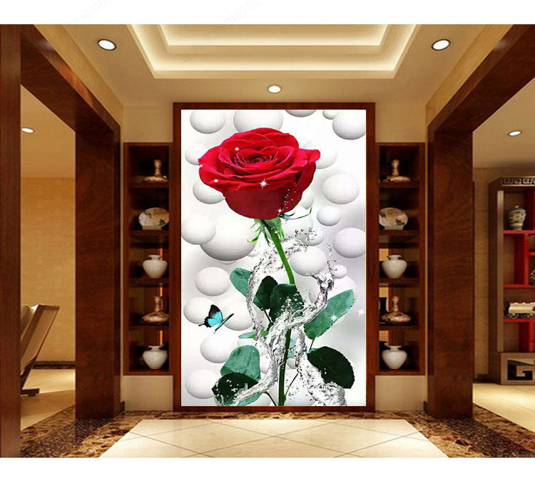 Porch vertical dripping red rose tile painting