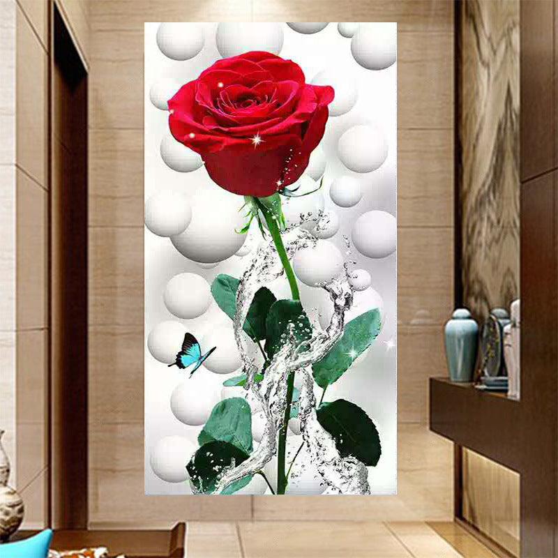 Porch vertical dripping red rose tile painting