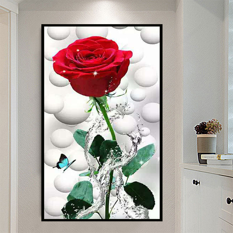 Porch vertical dripping red rose tile painting