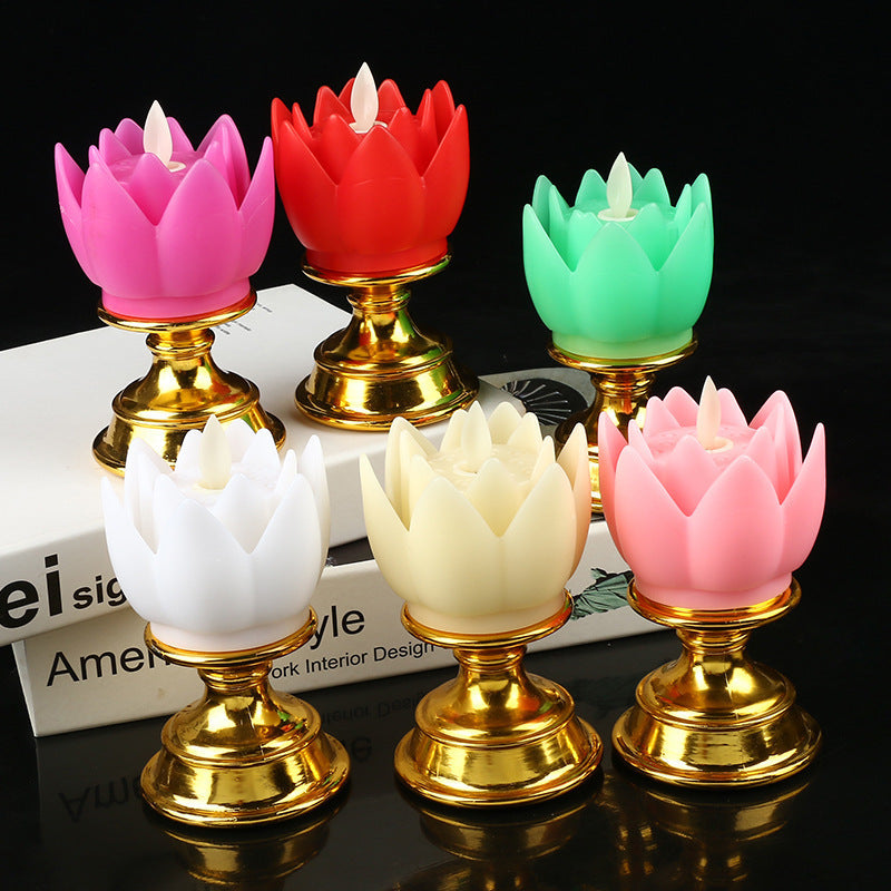 Gold Bottom Colorful Lotus Lights Simulation Candle Light