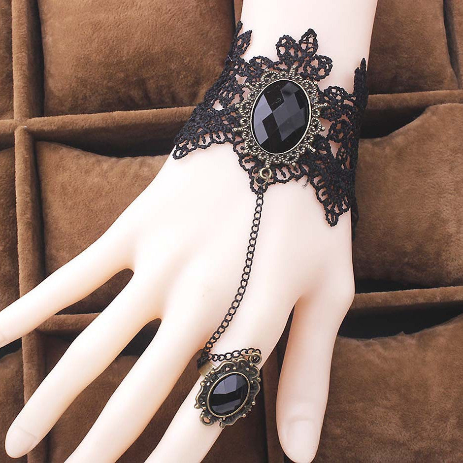 Womens Vintage Lace Red Rose Bracelet